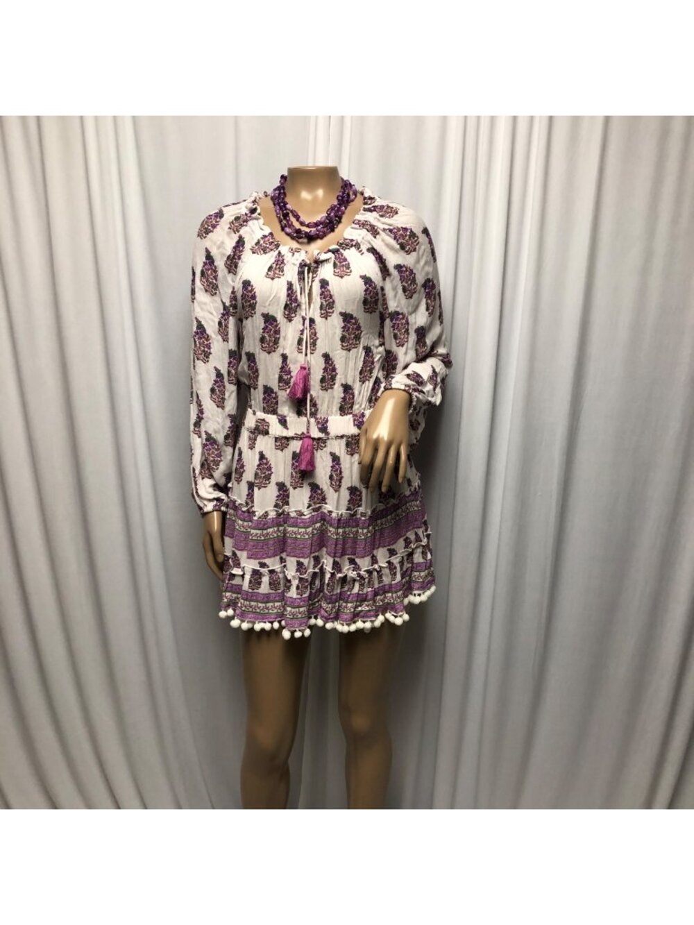Swoon The Label Dress Womens Size Small Purple Boho Whimsy Pom Poms Hem Mini